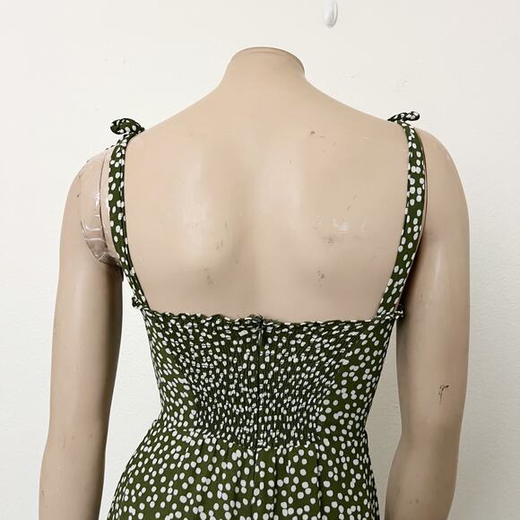 [Reformation] Christine Green White Polka Dot Mini Dress Ruffle Sweetheart Sz 6 - Picture 5 of 11
